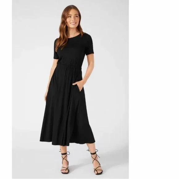 Karen Kane Black Cinched Waist & Swingy Midi Skirt Artisan Dress Size Small NWT - Picture 1 of 13